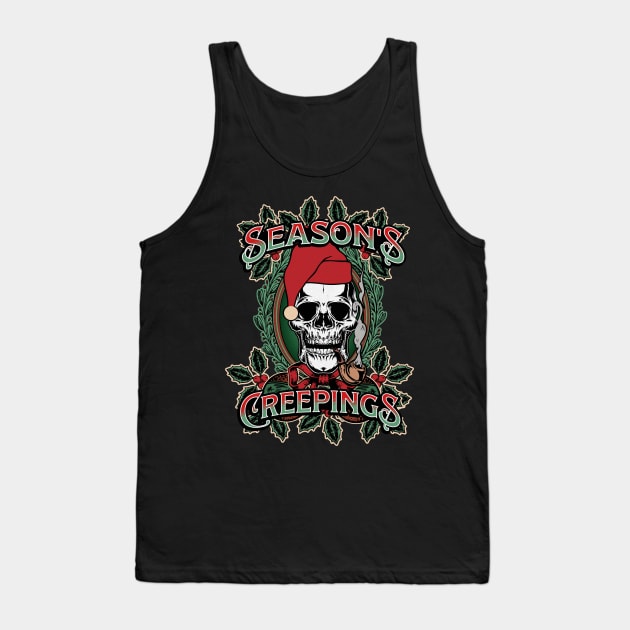 Seasons Creepings Funny Goth Christmas Skull Santa Tank Top by PUFFYP